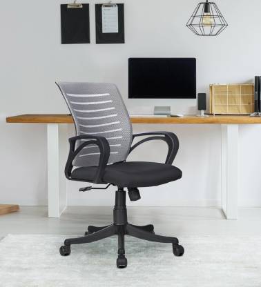 Finch Fox Medium Back Royal Ergonomic Desk Mesh Chair In Grey Black Colour Fabric Office Executive India