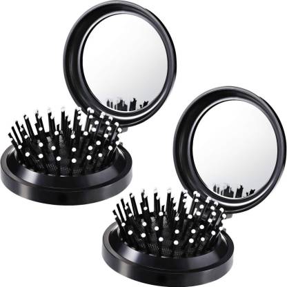 Boao 2 Pieces Folding Travel Mirror Hair Brushes Round Folding Pocket Hair  Brush Mini Hair Comb Compact Travel Size Hair Massage Comb For Women And  Girls (Black) - Price in India, Buy
