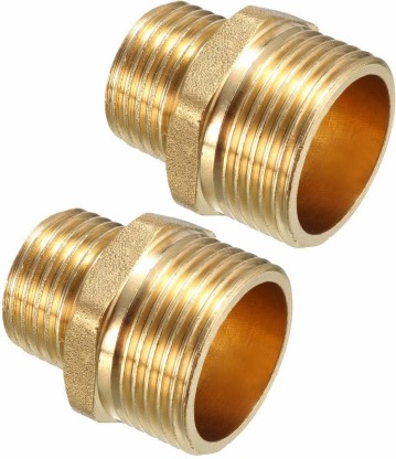 uxcell Brass 3/8 PT to 1/2 PT Male Thread Hex Nipple Quick Coupler Joint 
