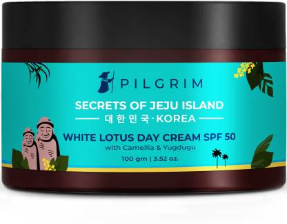 Pilgrim White Lotus Day Cream SPF 50 | with Camellia & Yugdugu | Korean K-Beauty | Fights Pigmentation | Improves Complexion | Non Greasy Matte Finish | No Paraben/Mineral Oil | All Skin Types