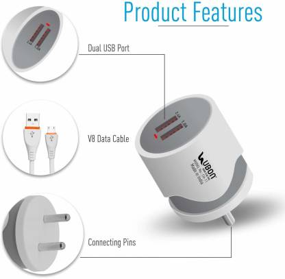 Dual USB Port Travel Fast Charging Power Adapter 2.4 A with Detachable Cable – Ubon