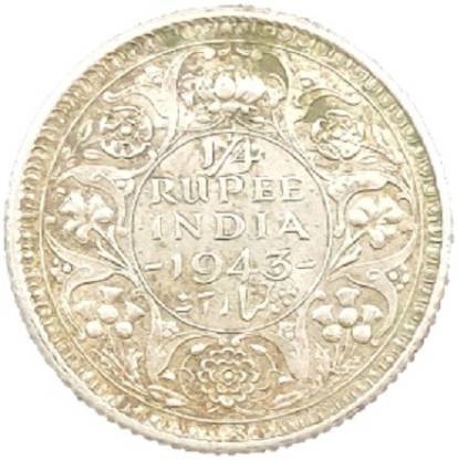 ANTIQUEWAY RARE 1943 SILVER QUARTER RUPEE GEORGE VI CALCUTTA MINT BRITISH INDIA COIN Medieval Coin Collection