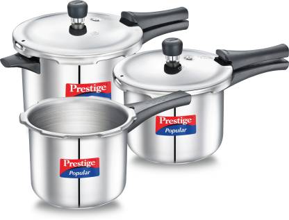 Prestige Popular Stainless Steel Combination Pack 5 L, 3 L, 2 L Induction Bottom Pressure Cooker  (Stainless Steel)