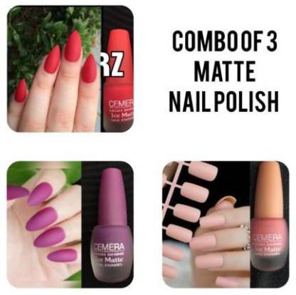 Cemera Ice Matte Nail Polish | Red | Purple | Nude Peach | Pack of 3 , 7ML  * 3 Gold Red, purple, nude - Price in India, Buy Cemera Ice Matte