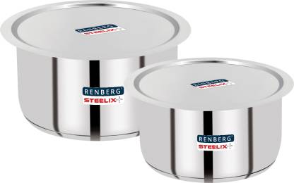 Renberg Steelix Plus Tope Set with Lid 3.5 L, 4.3 L capacity 20 cm, 22 cm diameter  (Stainless Steel, Induction Bottom)