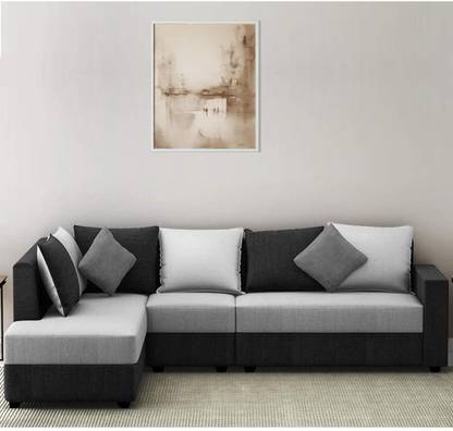 Woodcasa Urbanway 6 Seater Lhs L Shape Sofa Set Polyester Fabric Grey Black In India Woodcasa Urbanway 6 Seater Lhs L Shape, L Shape Sofa Set