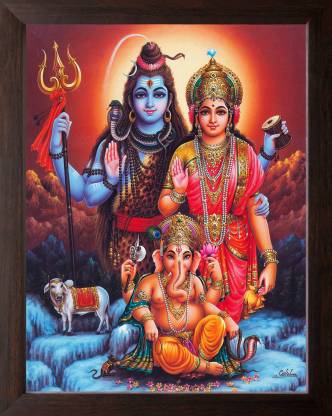 Artisan Cart Lord Shiva ,Mata Parvati, Kartik with Lord ganesh, HD Printed  Picture with Brown Wood Frame Digital Reprint 12 inch x 9 inch Painting  Price in India - Buy Artisan Cart