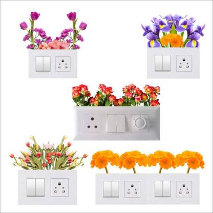 Printart Medium Switch Board Sticker, Switch Stickers, Multicolor Nature Beautiful Flower Switch Board Sticker, Wall Stickers, Light Switch Sticker ...