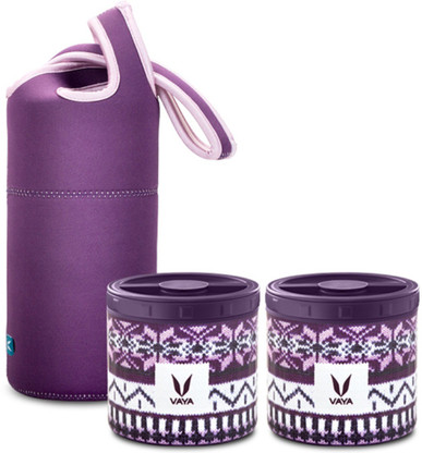 Vaya Preserve LunchKit- 600 ml (2 x 300 ml) Wool Vacuum Insulated Stainless Steel Meal Container with Purple Lunch Bag, Meal Carrier, Portable Lunch