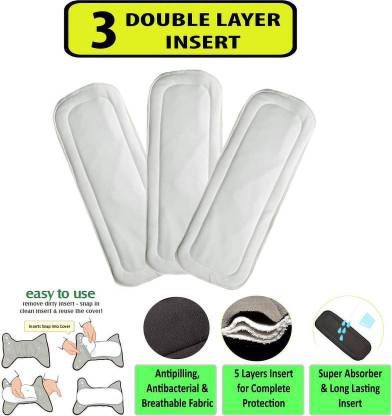 3 Layers Breathable Cotton Baby Nappies Cotton Nappy Insert Newborn Washable Absorbent Nappy Liners for Babies and Toddlers Reusable Cloth Diaper Inserts 