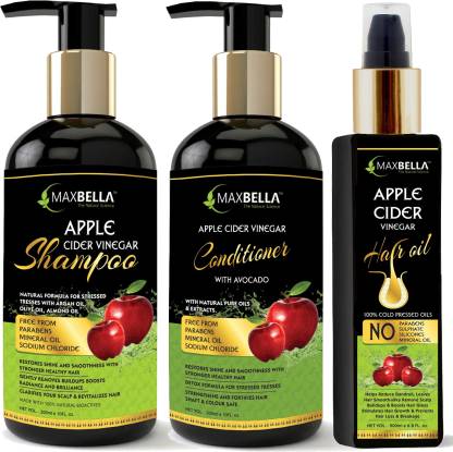 MaxBella Apple Cider Vinegar Hair Shampoo 300ml,Hair Conditioner 300ml &  Hair Oil 200ml No Paraben & Mineral Oil-for Men and Women Combo Price in  India - Buy MaxBella Apple Cider Vinegar Hair