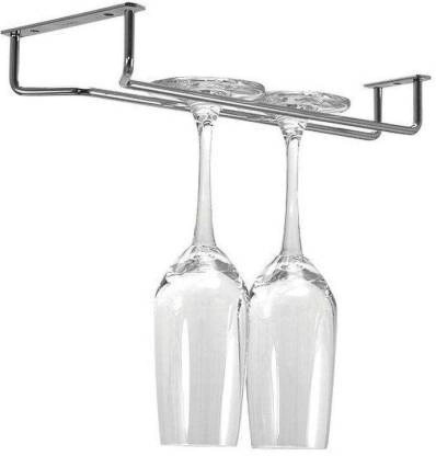 Wine Glass Holder,Guador 2 Psc Hanging Wine Glass Holder Under Cabinet Stemware Rack with 4 Pcs Stainless Steel Screws for Kitchen Bar Pub 1 Row,Black,White 