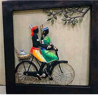 Tejas Enterprises Tribal Couple Riding On Bicycle Wall Hanging Frame Wrought Iron And Wooden - Bicycle Wall Art Decor Tejas Enterprises Tribal Couple Riding On Bicycle Wall Hanging Frame Wrought Iron And Wooden - Bicycle Wall Art Decor