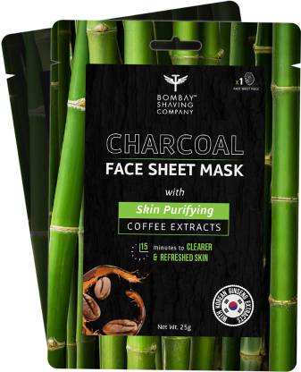 BOMBAY SHAVING COMPANY Charcoal Face Sheet Mask For Easy At-Home Skin Restoration (Pack of 2)