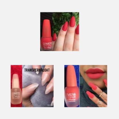 Cemera Ice Matte Nail Polish | Red, Peach, Transparent | Pack of 3 , 7ML *  3 Multi - Price in India, Buy Cemera Ice Matte Nail Polish | Red, Peach,  Transparent |
