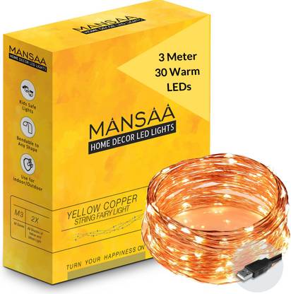MANSAA 30 LEDs 3.05 m Yellow Rice Lights  (Pack of 1) at Rs. 103