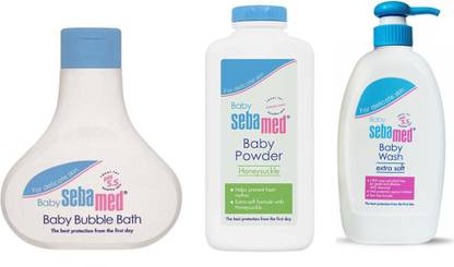 Sebamed Baby Bath And Skin Care Kit Baby Power With Honeysuckle 200g Baby Wash Extra Soft 400ml Bubble Bath 200ml Price In India Buy Sebamed Baby Bath And Skin Care