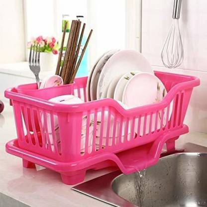 Dewberries 3 in 1 Large Kitchen Sink Dish Rack Drainer Dish Drying Rack Washing Basket with Tray and Cutlery Holder Chopsticks Spoon Organizer Dish Rack Dish Drainer Kitchen Rack