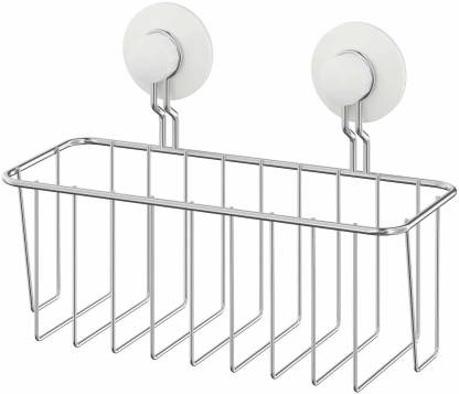 With Suction Cup Steel Wall Shelf, Bathroom Wall Baskets Ikea