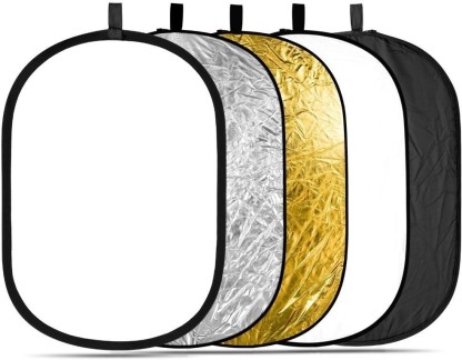 Gold Emart Photography Studio 60cm x 90cm/24 x 36 Oval 5-in-1 Portable Multi Collapsible Disc Lighting Reflector with Reflector Clamp Holder and 8.5 ft Stand Kit White and Translucent Silver 