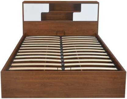 Stylish White & Walnut Finish Rubix Engineered Wood Queen Hydraulic Bed