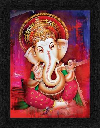 ADS Art Poster Ganesha in Abstract design Painting with Synthetic Frame Digital Reprint 14 inch x 11 inch Painting
