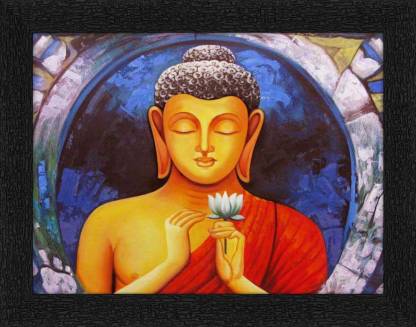 ADS Art Poster Peaceful Buddha With Lotus Painting with Synthetic Frame Digital Reprint 11 inch x 14 inch Painting