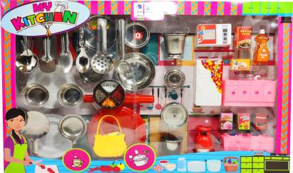 Poksi Premium Quality Steel Kitchen Set Silver Premium Quality Steel Kitchen Set Silver Buy Chef Toys In India Shop For Poksi Products In India Flipkart Com