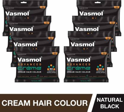 VASMOL Advanced Crème Hair Colour Natural Black Pack of 8 , Natural Black -  Price in India, Buy VASMOL Advanced Crème Hair Colour Natural Black Pack of  8 , Natural Black Online