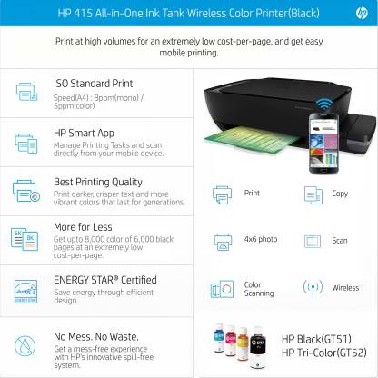 HP ink tank wireless 415 All in one Multi-function WiFi Color Printer with Voice Activated Printing Google Assistant and Alexa