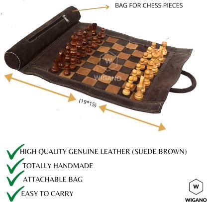 Geniuine Leather Chess Set Size, Leather Chess Board Roll Up