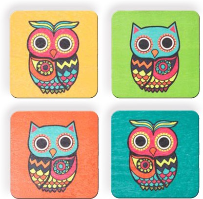 Owl Stunning Indian Pattern Set of 4 Coasters 