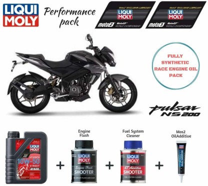 Liqui Moly 1502 / 20597 / 3824 / 20573 Pulsar NS 200 10W-50 4T Street Race  Fully Synthetic Engine Oil (1 Litre) with Engine Flush Shooter (80 ml), 4T  