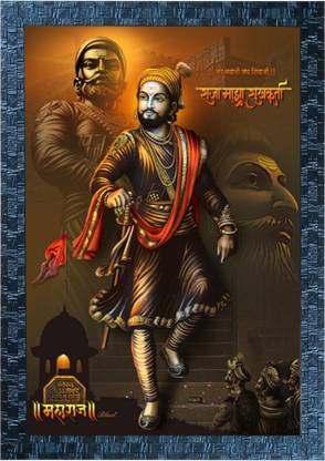 ZANKHI ART The Great Warrior Shivaji Maharaj Painting Painting Sparkle  Coated Lami With Synthetic Frame 14 Inch x 20 Inch Painting Digital Reprint  20 inch x 14 inch Painting Price in India -