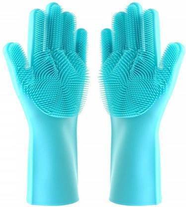 Prestige Reusable Rubber Silicon Household Safety Wash Scrubber Heat Resistant Kitchen Gloves for Dish washing, Cleaning, Gardening Wet and Dry Glove hand gloves for kitchen Wet and Dry Glove Set Wet and Dry Disposable Glove
