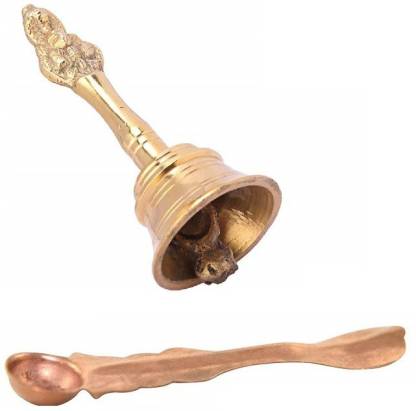 Stylewell Combo Of Copper Panch Patra Spoon for Poojan Purpose at Home With Brass Nagpari Head Pooja Puja Bell Ghanti, for Poojan Purpose Brass