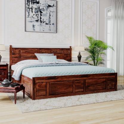 Stylish Mahogany Color Amira Solid Wood King Box Bed – House of Pataudi