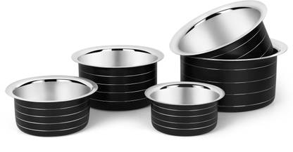 Classic Essentials induction friendly Tope cookware set (5 piece ) Black Tope Set 750 ml, 1000 ml, 1350 ml, 1850 ml, 2200 ml capacity 15 cm, 17 cm, 19 cm, 21 cm, 22 cm diameter  (Stainless Steel, Induction Bottom)