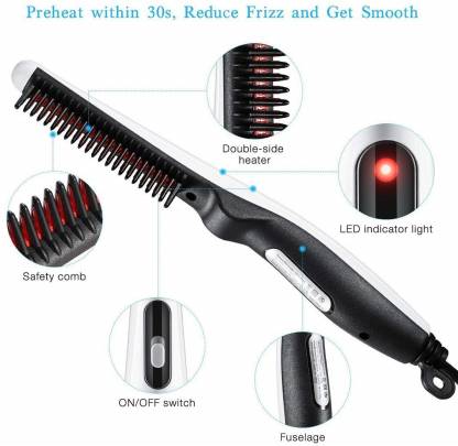 QUALIMATE Professional Hair Straightening Brush comb Pro Curling Iron Side  Detangling Hair Styler, Curly Hair for