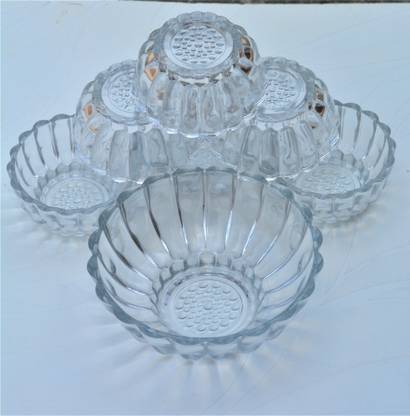 Firozabadhub Glass Desert Crystal Pudding Set Serving Bowls Large Mixing Soup Salad Glass Desert Crystal Pudding Set, Glass Soup Bowls