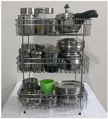 Vs Fashion 3 Layer Stainless Steel Multipurpose Storage Rack Shelf Kitchen Rack Triple Tier Trolley Steel Kitchen Trolley Price In India Buy Vs Fashion 3 Layer Stainless Steel Multipurpose Storage Rack Shelf
