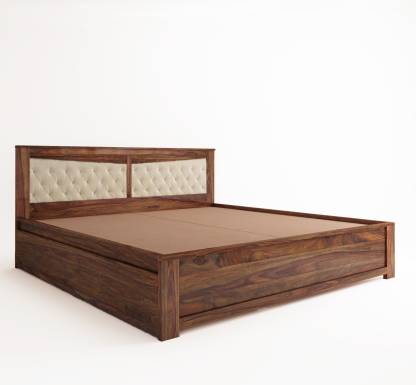 Best Design Teak Color Madrid Sheesham Wood Solid Wood King Drawer Bed – Home Edge
