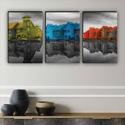 Flipkart Perfect Homes Large Panel Embossed 36 inch x 18 inch Painting  (Without Frame, Pack of 3)