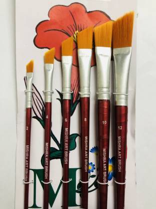  | Paaroots Artist Quality Flat TIP Paint Brush Set HOG Hair  for Oil Painting, Acrylic Painting, Modern Art, Banner Painting, Fabric  Painting (2, 4 6, 8, 10, 12) Set of 6 Brushes Set -