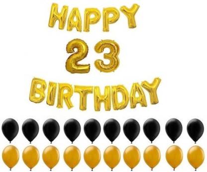 Flipkart Com Dknd Ventures Solid Happy Birthday Foil Balloons Banner For Birthday Party With Age Number Of 23 With Balloon Combo Of 10 Black 10 Golden Pack Of 35 Letter Balloon Letter Balloon