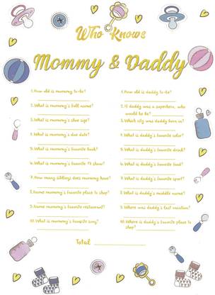 Hippity Hop Who Knows Mommy And Daddy Best Game Set Of 10 Cards Baby Shower Game