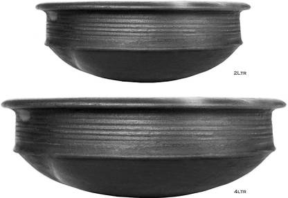 Terra Craft Earthen Cookware For Kitchen Clay Handi Pot For Cooking Serving Organic Pre Seasoned 24 Combo Black Handi 2 L 4 L Price In India Buy Terra Craft Earthen