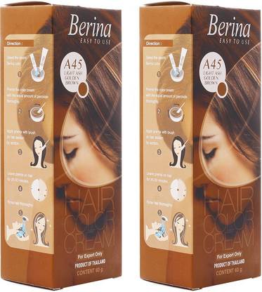 Berina A45 Light Ash Golden Brown Hair Color Cream 60gm , Golden Brown Pack of 2 , Golden Brown - Price in India, Buy Berina A45 Light Ash Golden Brown Hair Color Berina A45 Light Ash Golden Brown Hair Color Cream 60gm , Golden Brown Pack of 2 , Golden Brown - Price in India, Buy Berina A45 Light Ash Golden Brown Hair Color
