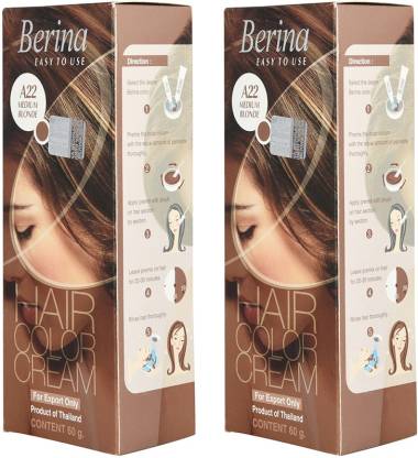 Berina A22 Medium Blonde Hair Color Cream 60gm , Medium Blonde, Pack of 2 , Medium  Blonde - Price in India, Buy Berina A22 Medium Blonde Hair Color Cream 60gm  , Medium