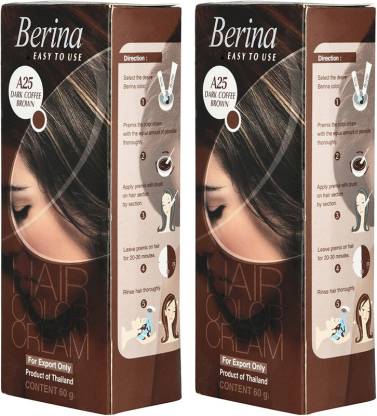 Berina A25 Dark Coffee Brown Hair Color Cream , Dark Coffee Brown,60gm Pack  of 2 , Dark Coffee Brown - Price in India, Buy Berina A25 Dark Coffee Brown Hair  Color Cream ,